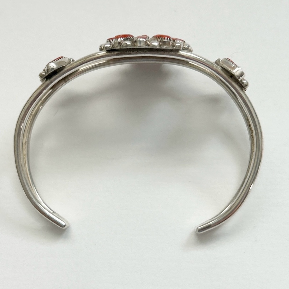 Vintage Milburn Dishta Red Coral Needlepoint Cluster Sterling Silver Cuff - Picture 10 of 11
